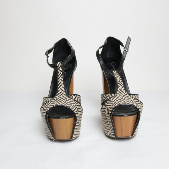Jessica Simpson Peep Toe Wooden Platform Block Heels Size 8.5 - Picture 4 of 12